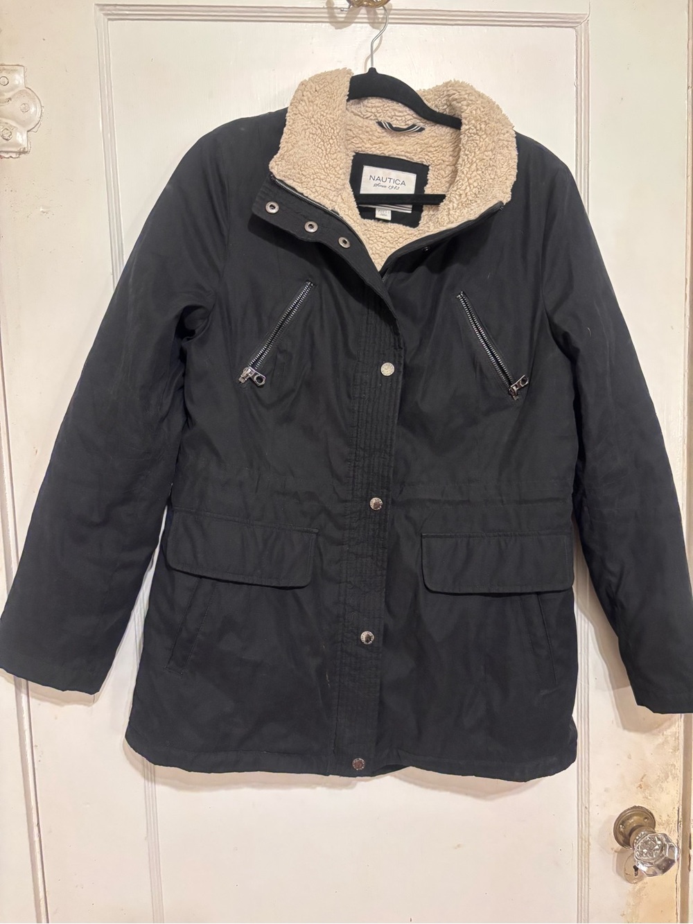 Nautica Women's Black Sherpa-Lined Utility Jacket